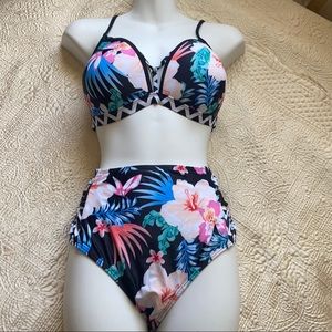 High waist bikini top and bottom.